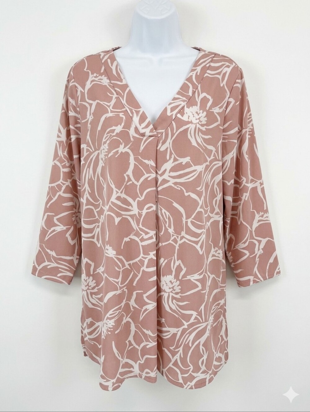Alfani - Pink & White - Floral Print - V-Neck - Tunic - Size XL